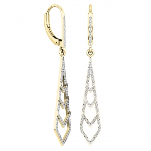 0.35 Carat (ctw) 14K Yellow Gold Round Diamond Ladies Kite Shape Dangling Drop Earrings 1/3 CT