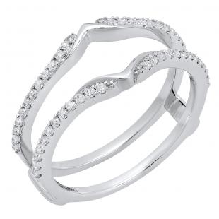 0.25 Carat (ctw) 14K White Gold Round Diamond Ladies Wedding Band Guard Double Ring 1/4 CT