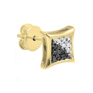 0.04 Carat (ctw) 18K Yellow Gold Black & White Diamond Micro Pave Kite Shape Stud Earring (1pc Only)