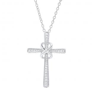0.20 Carat (ctw) Sterling Silver Round Diamond Infinity Cross Pendant 1/5 CT