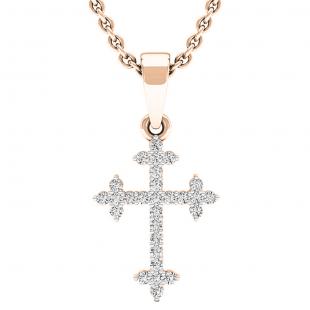 0.15 Carat (ctw) 18K Rose Gold Round Diamond Ladies Cross Pendant (Gold Chain Included)