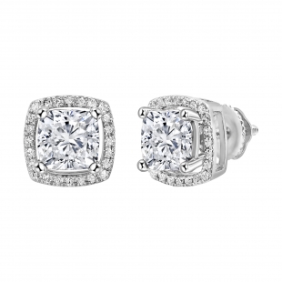2.67 Cttw Cushion & Round Cubic Zirconia Halo Frame Solitaire Screw Back Stud Earrings for Women with Removable Jackets in 925 Sterling Silver