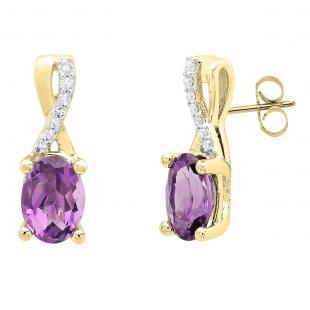 14K Yellow Gold 7X5 MM Each Oval Amethyst & Round Diamond Ladies Infinity Drop Earrings
