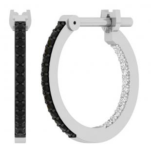 0.25 Carat (ctw) 10K White Gold Round Black & White Diamond Ladies In & Out Hoop Earrings 1/4 CT