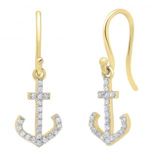 0.20 Carat (ctw) 18K Yellow Gold Round White Diamond Cross Drop Earrings 1/5 CT