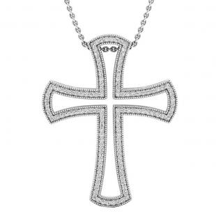 0.55 Carat (ctw) 18K White Gold Round White Diamond Men's Ladies Unisex Cross Pendant 1/2 CT