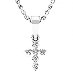 0.10 Carat (ctw) Sterling Silver Round White Diamond Ladies Cross Pendant 1/10 CT