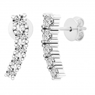 0.50 Carat (ctw) 18K White Gold Round White Diamond Ladies Curved Bar Ear Climber Earrings 1/2 CT