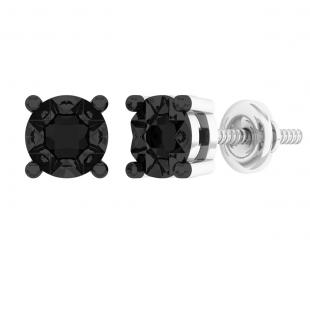 0.20 Carat (ctw) Sterling Silver Round Black Diamond Ladies Solitaire Stud Earrings