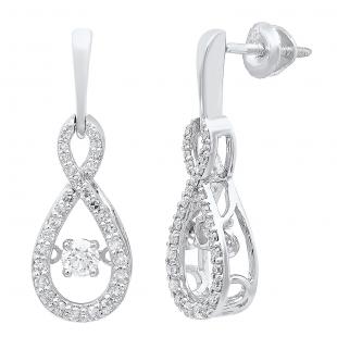 0.60 Carat (ctw) 18K White Gold Round Dancing Diamond Ladies Infinity Loop Drop Earrings
