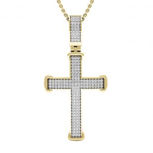 0.40 Carat (ctw) 18K Yellow Gold Round White Diamond Men's Ladies Unisex Cross Pendant 1/2 CT