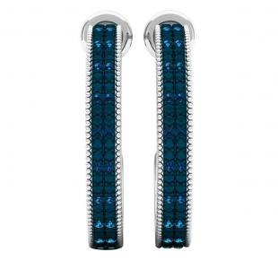 0.10 Carat (ctw) Sterling Silver Round Blue Diamond Ladies Huggies Hoop Earrings 1/10 CT