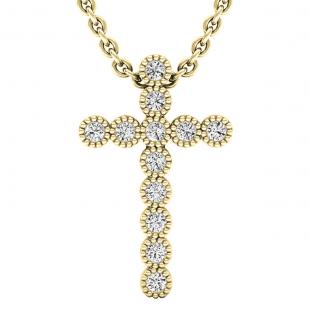 0.15 Carat (ctw) 10K Yellow Gold Round White Diamond Men's Ladies Unisex Bezel Cross Pendant