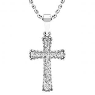 0.20 Carat (ctw) 10K White Gold Round White Diamond Men's Ladies Unisex Cross Pendant