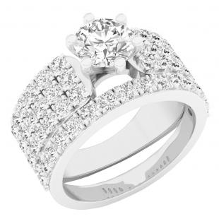 4.80 Carat (ctw) 10K White Gold Round White Cubic Zirconia Ladies Bridals Engagement Ring set