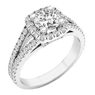 2.25 Carat (ctw) 10K White Gold Round White Cubic Zirconia Ladies Split Shank Halo Engagement Ring