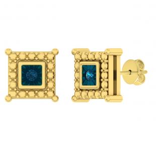 0.05 Carat (ctw) 18K Yellow Gold Plated Sterling Silver Blue Diamond Ladies Stud Earrings