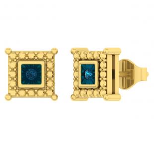 0.05 Carat (ctw) 18K Yellow Gold Plated Sterling Silver Blue Diamond Ladies Stud Earrings