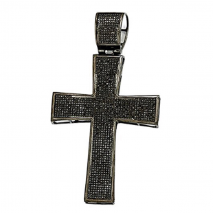0.70 Carat (ctw) Black Plated Sterling Silver Black Diamond Mens Hip Hop Cross Pendant 3/4 CT