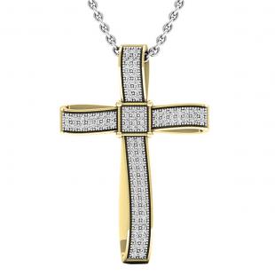 0.25 Carat (ctw) 10K Yellow Gold Round Diamond Ladies Cross Pendant 1/4 CT (Silver Chain Included)