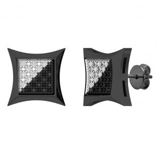 0.05 Carat (ctw) Sterling Silver Black & White Diamond Kite Mens Hip Hop Iced Stud Earrings