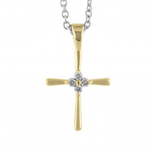 0.06 Carat (ctw) 10K Yellow Gold Round White Diamond Ladies Cross Pendant (Silver Chain Included)