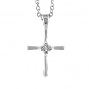 0.06 Carat (ctw) 10K White Gold Round White Diamond Ladies Cross Pendant (Gold Chain Included)