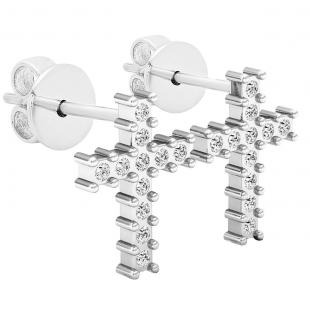0.10 Carat (ctw) 10K White Gold Round White Diamond Ladies Cross Stud Earrings 1/10 CT