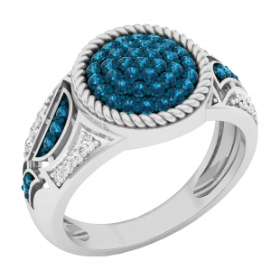 0.55 Carat (ctw) 14K White Gold Round White & Blue Diamond Ladies Cluster Fashion Ring 1/2 CT