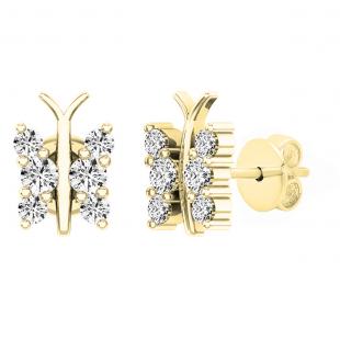 0.30 Carat (ctw) 10K Yellow Gold Round Diamond Ladies Butterfly Stud Earrings 1/3 CT