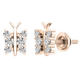 0.30 Carat (ctw) 14K Rose Gold Round Diamond Ladies Butterfly Stud Earrings 1/3 CT
