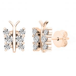 0.30 Carat (ctw) 18K Rose Gold Round Diamond Ladies Butterfly Stud Earrings 1/3 CT