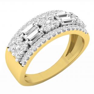 1.00 Carat (ctw) 18K Yellow Gold Round & Baguette Diamond Ladies Anniversary Wedding Ring Band 1 CT