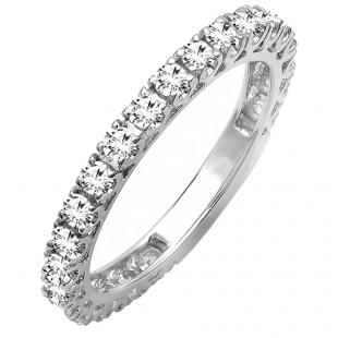 0.90 Carat (ctw) 10K White Gold Round White Diamond Eternity Anniversary Wedding Band