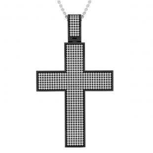 1.40 Carat (ctw) Black Rhodium Plated Sterling Silver Round White Diamond Ladies Cross Pendant