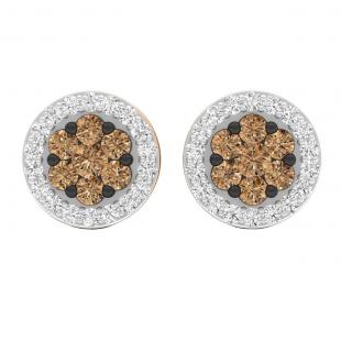 0.30 Carat (ctw) 14K Rose Gold Red & White Diamond Ladies Cluster Stud Earrings 1/3 CT