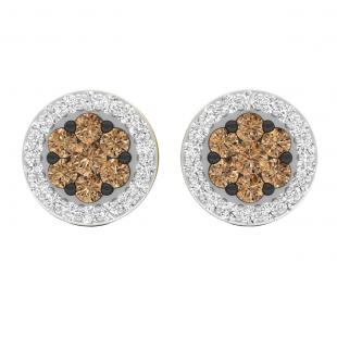 0.30 Carat (ctw) 14K Yellow Gold Red & White Diamond Ladies Cluster Stud Earrings 1/3 CT