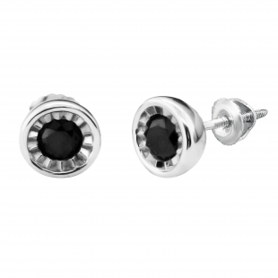 0.75 Carat (ctw) Sterling Silver Round Black Diamond Ladies Bezel Stud Earrings 3/4 CT