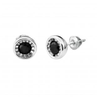 0.20 Carat (ctw) Sterling Silver Round Black Diamond Ladies Bezel Stud Earrings 1/5 CT