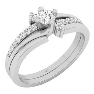 0.40 Carat (ctw) 14K White Gold Round White Diamond Ladies Engagement Ring Set