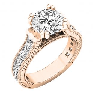10K Rose Gold 8.2 MM Round & Princess White Cubic Zirconia CZ Ladies Bridal Engagement Ring