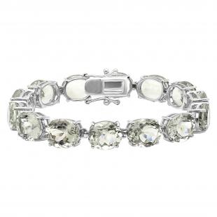 12X10mm Oval Green Amethyst Rectangular Grooves Tennis Bracelet for Women in 925 Sterling Silver