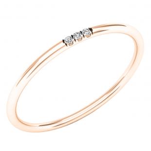 0.02 Carat (ctw) 18K Rose Gold Round White Diamond Ladies 3 Stone Engagement Ring