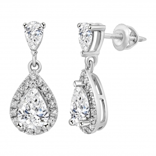 2.00 Cttw Pear & Round Cubic Zirconia Stud Earrings, 925 Sterling Silver in Screw Back