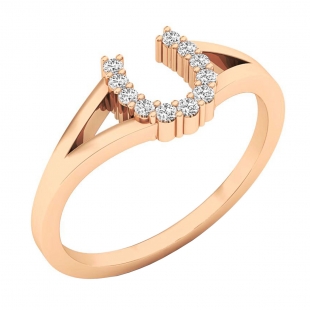 0.10 Carat (ctw) 14K Rose Gold Round White Diamond Ladies Horseshoe Engagement Ring 1/10 CT