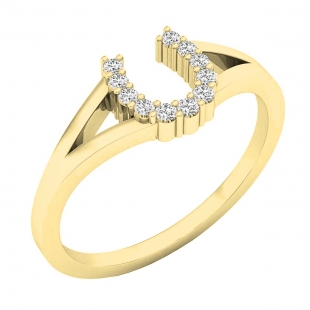0.10 Carat (ctw) 14K Yellow Gold Round White Diamond Ladies Horseshoe Engagement Ring 1/10 CT