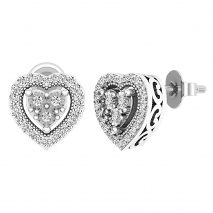 0.25 Carat (ctw) Sterling Silver Round White Diamond Ladies Halo Stud Earrings 1/4 CT