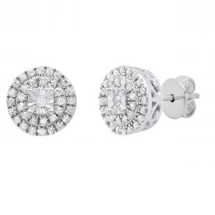 0.20 Carat (ctw) Sterling Silver Gold Round White Diamond Ladies Halo Style Stud Earrings 1/5 CT