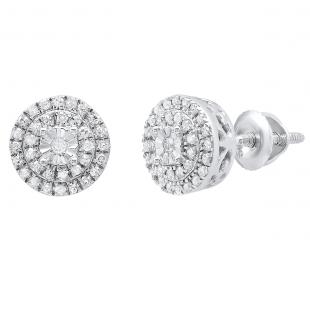 0.20 Carat (ctw) Sterling Silver Round White Diamond Ladies Halo Style Stud Earrings 1/5 CT