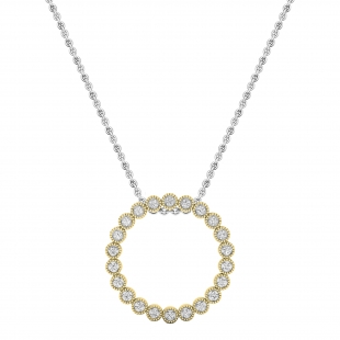 0.10 Carat (ctw) 18K Yellow Gold Round White Diamond Ladies Circle Pendant (Silver Chain)
